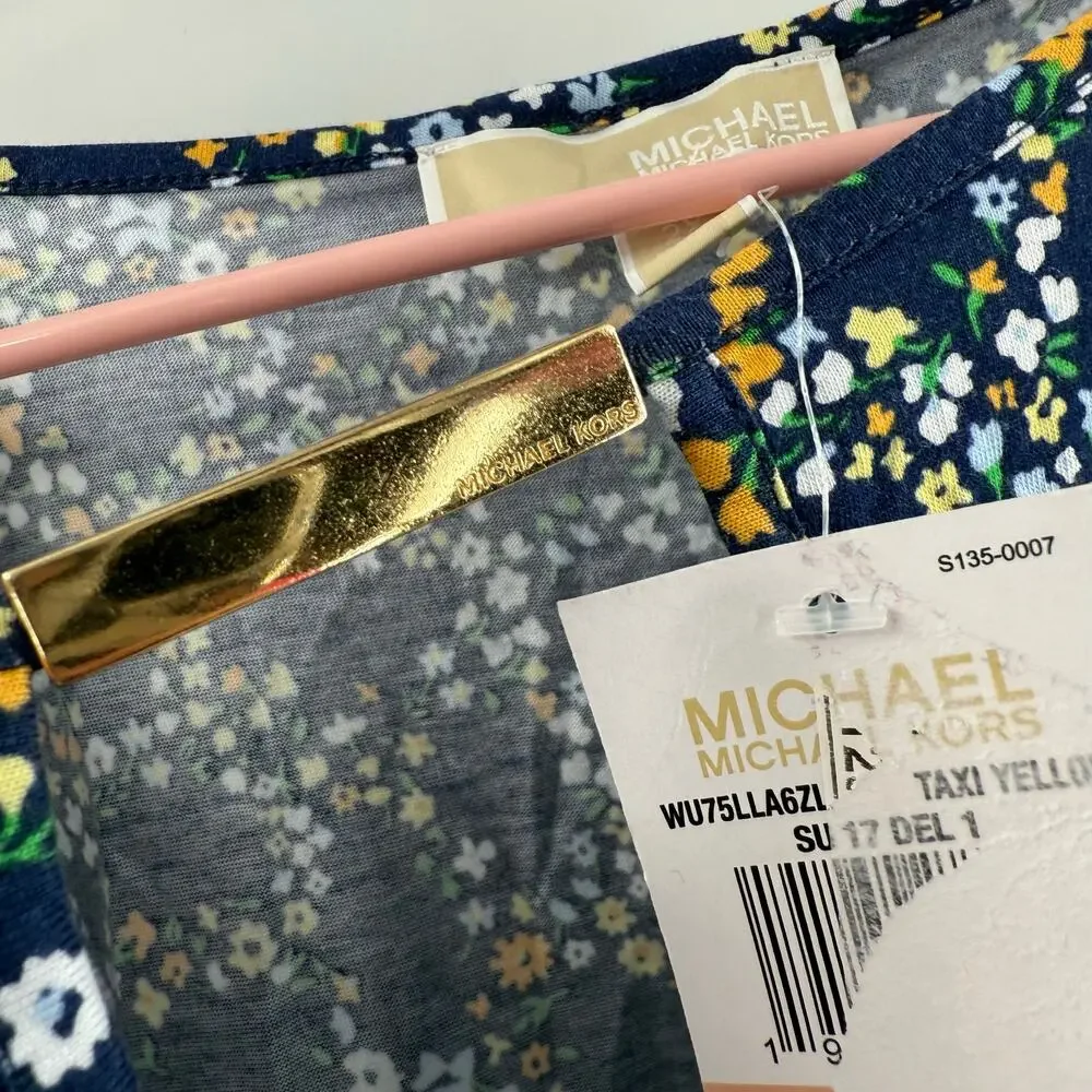 Michael Kors Blouse Cold Shoulder Size 2X NWT Navy Taxi Yellow Plus Curvy Top